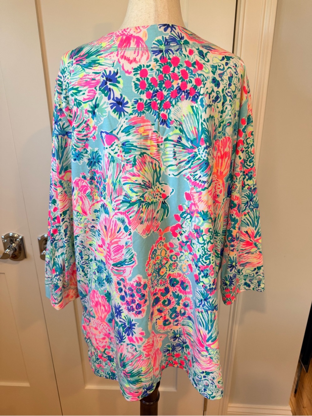 Lilly Pulitzer Aqua Floral Shift Dress with Pink and Blue Accents - Picture 5 of 12